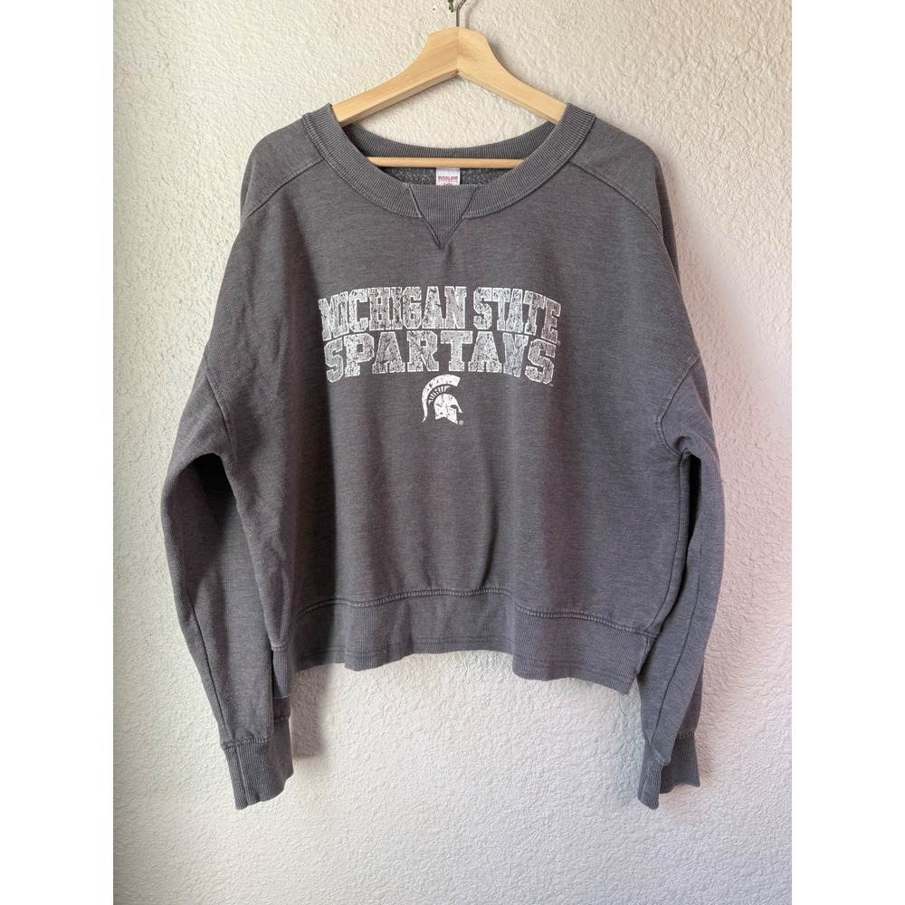 Michigan State Spartans Womens Cropped‎ Sweatshirt Gray Sideline Apparel Large
